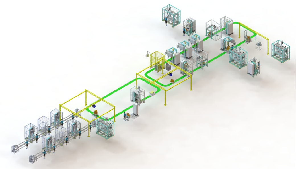 Gearbox assembly line 3D view 3